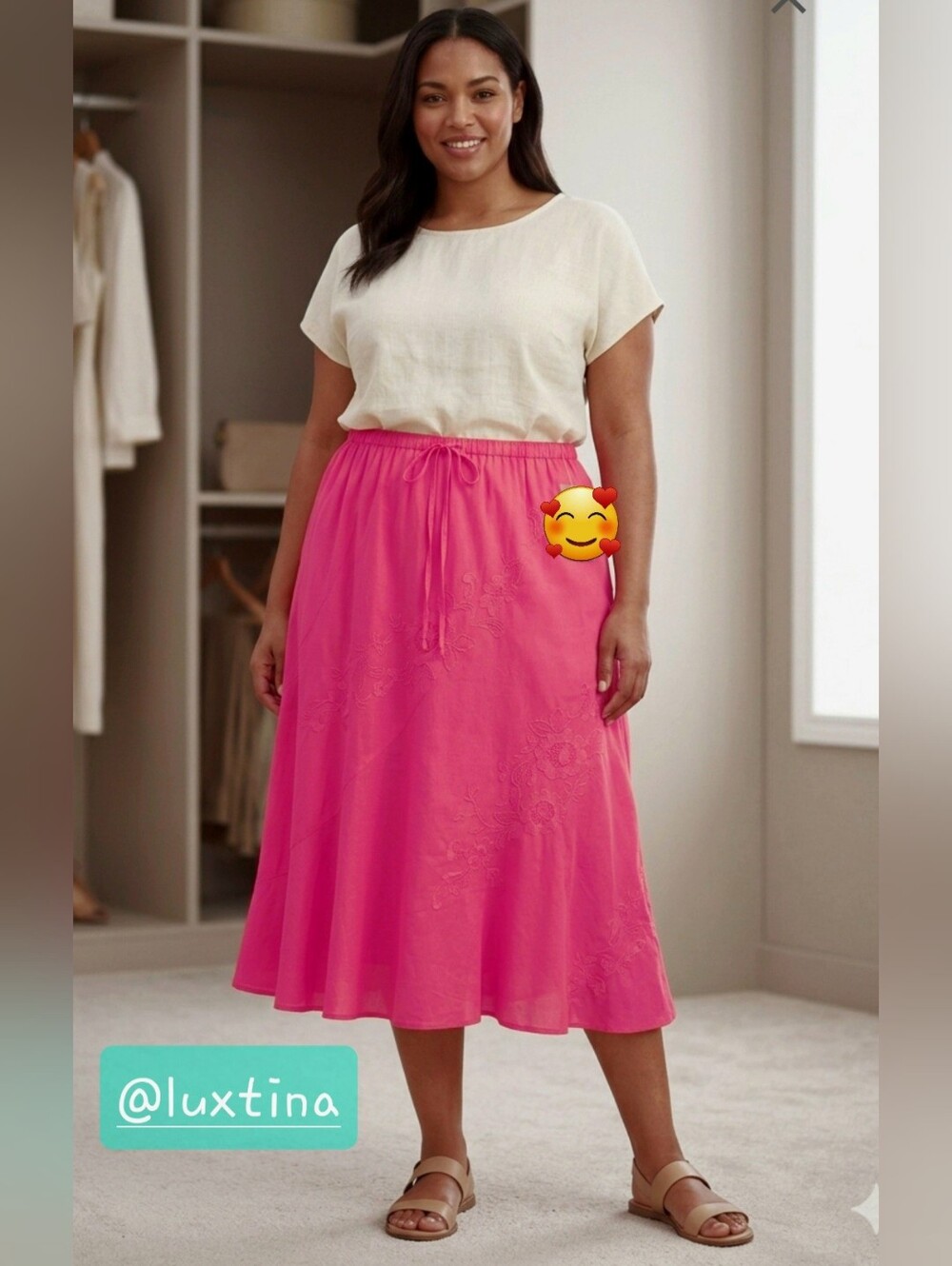 Metrowear Skirt, Size 3X, Hot Pink, Fuschia, Embroidered, Cotton